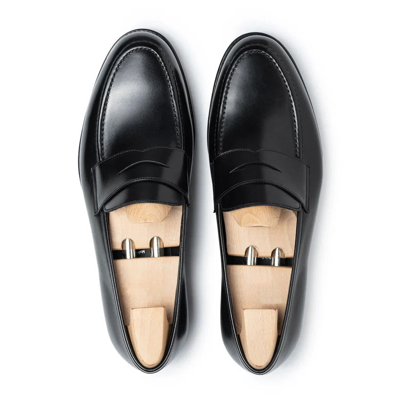 Black Leather Delvano Penny Loafers