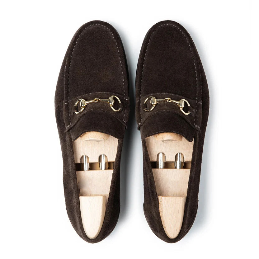Dark Brown Suede Melvaro Horse Bit Loafers