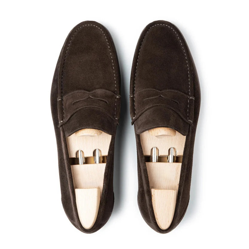 Dark Brown Suede Salvoro Penny Loafers
