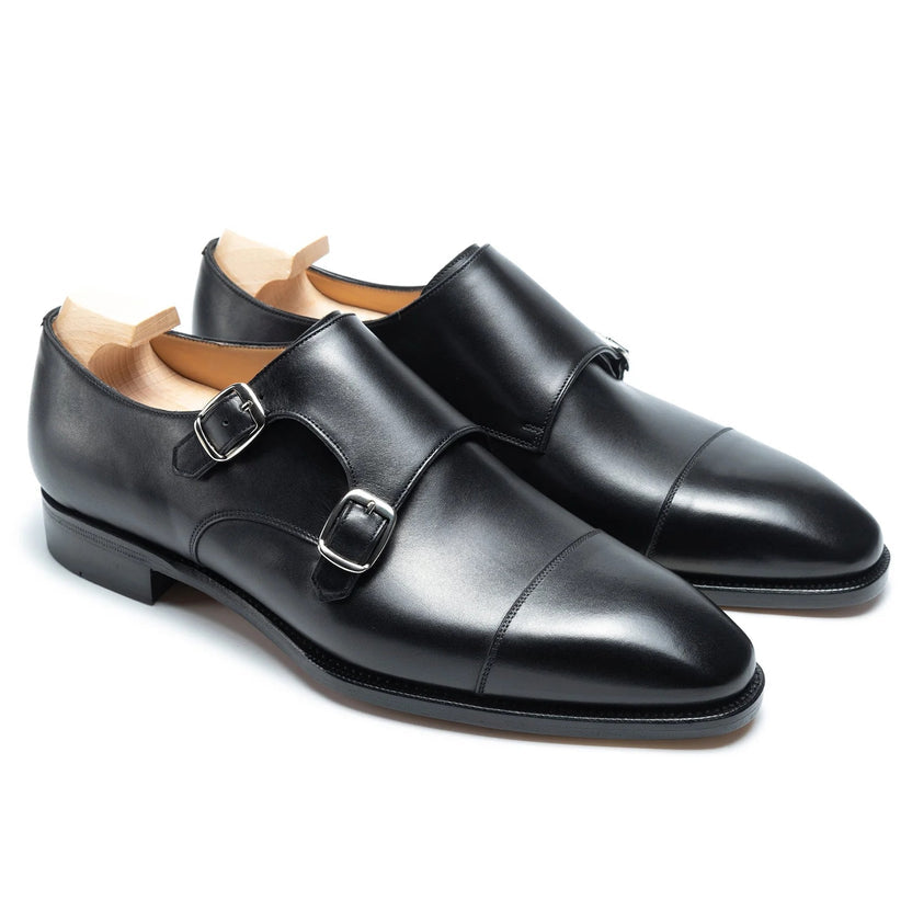 Black Leather Kervano Monk Strap Shoes
