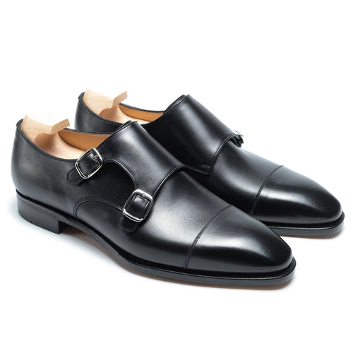 Black Leather Kervano Monk Strap Shoes
