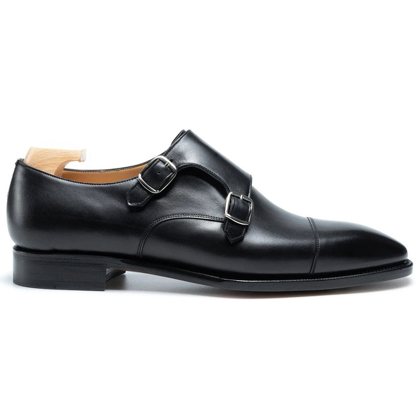 Black Leather Kervano Monk Strap Shoes