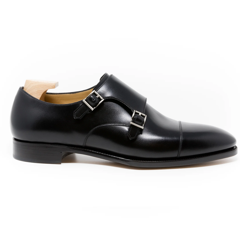 Black Leather Gavello Monk Strap Shoes