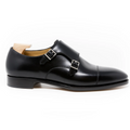 Black Leather Gavello Monk Strap Shoes