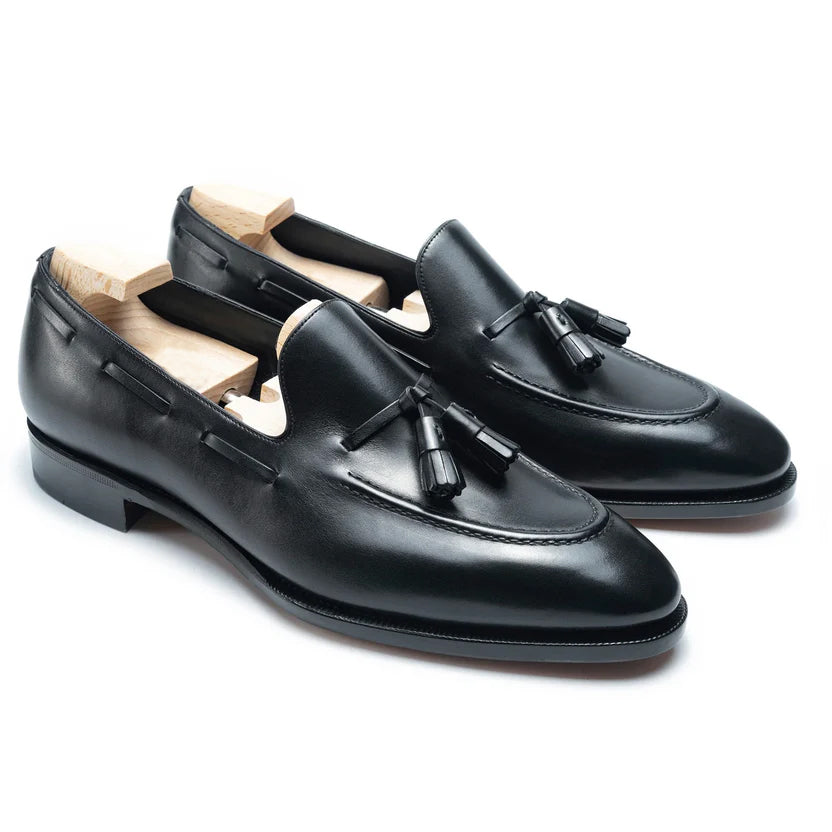 Black Leather Dorvani Tassel Loafers