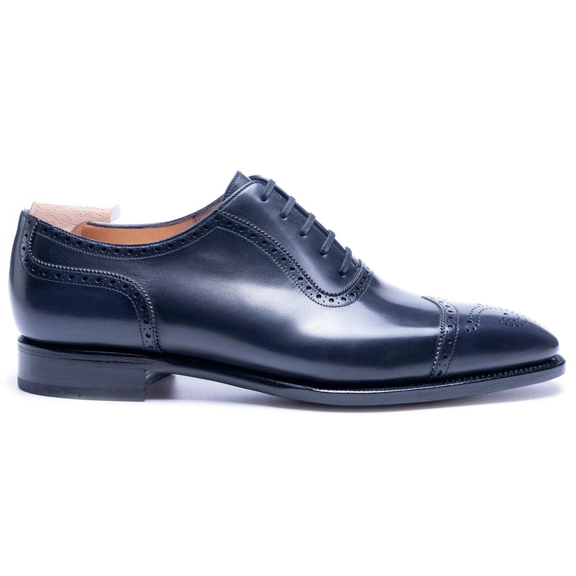 Navy Blue Leather Alvero Brogue Oxfords