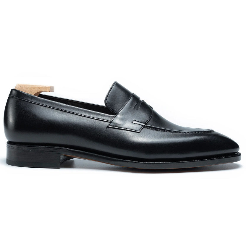 Black Leather Carenzo Penny Loafers