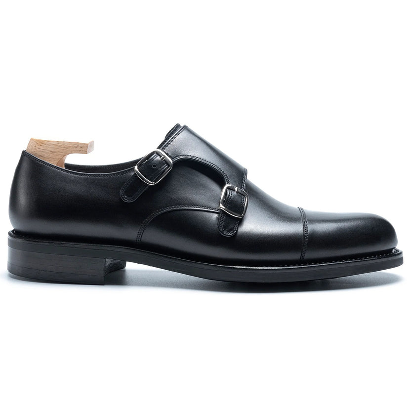 Black Leather Jovelli Monk Strap Shoes