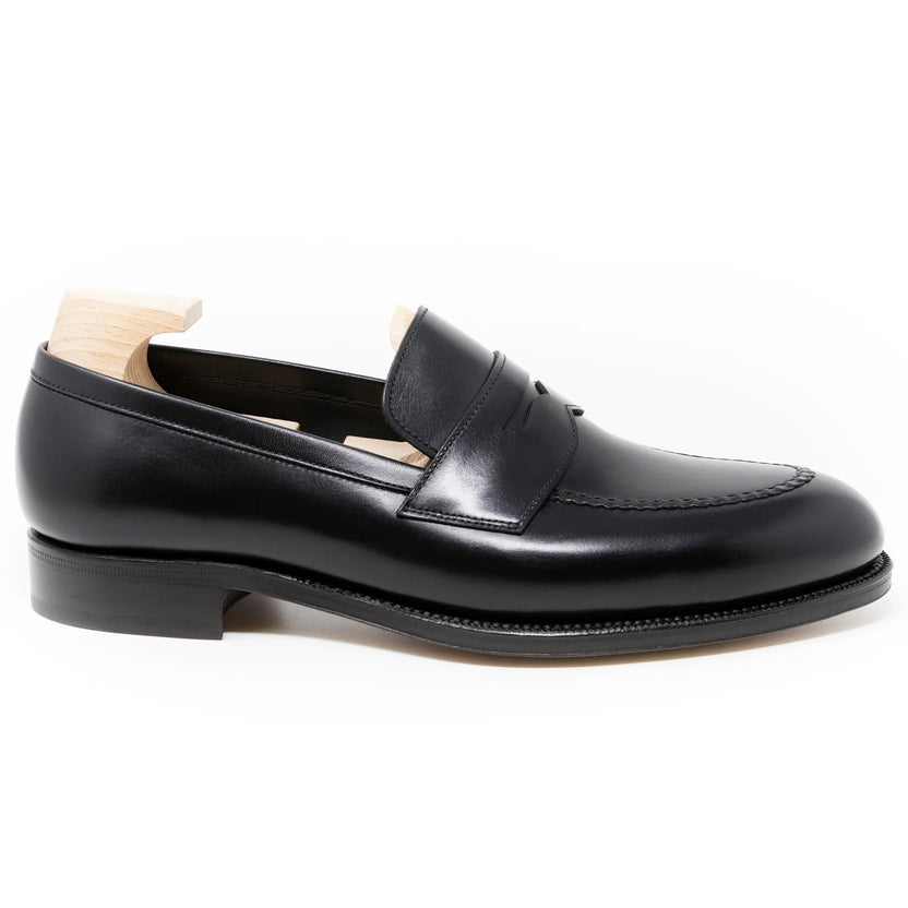 Black Leather Solvani Penny Loafers