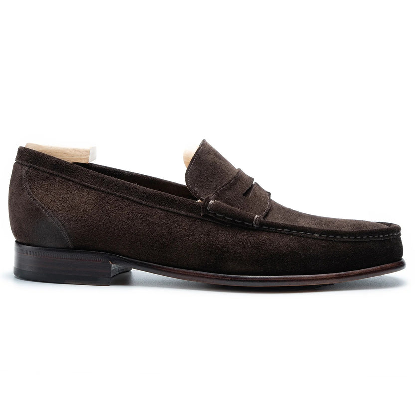 Dark Brown Suede Salvoro Penny Loafers