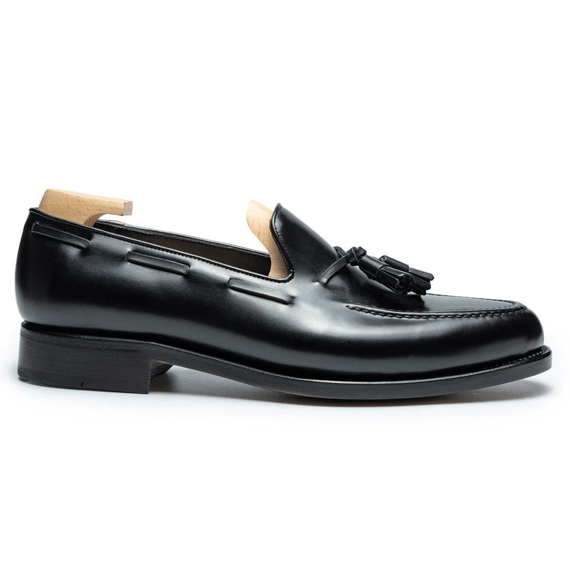 Black Leather Calvino Tassel Loafers