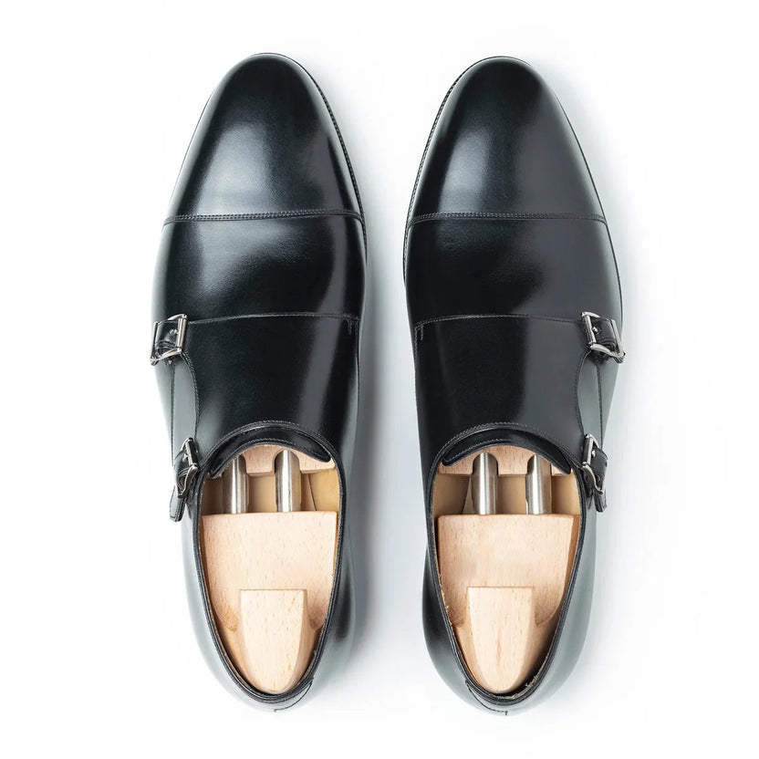 Black Leather Gavello Monk Strap Shoes