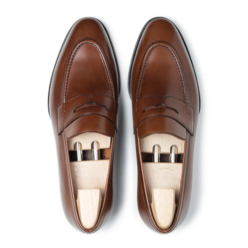 Brown Leather Rovento Penny Loafers