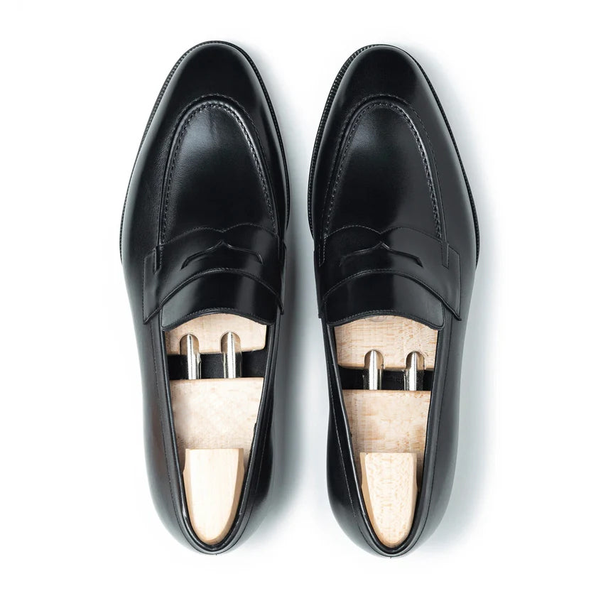 Black Leather Carenzo Penny Loafers