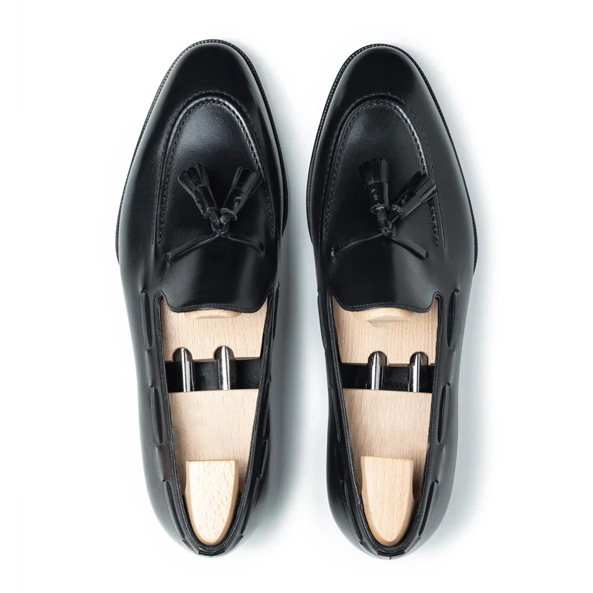 Black Leather Dorvani Tassel Loafers