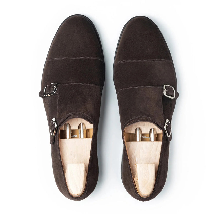 Brown Suede Novero Monk Strap Shoes