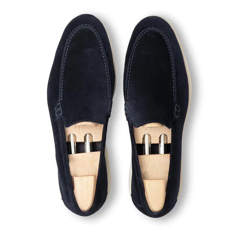 Navy Blue Suede Lurello Loafers