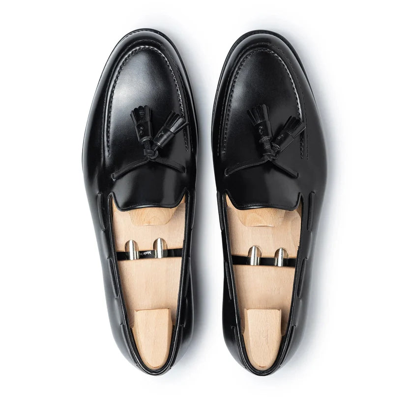 Black Leather Calvino Tassel Loafers