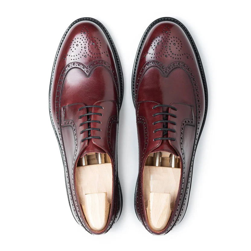 Burgundy Leather Zanello Brogue Derby Shoes