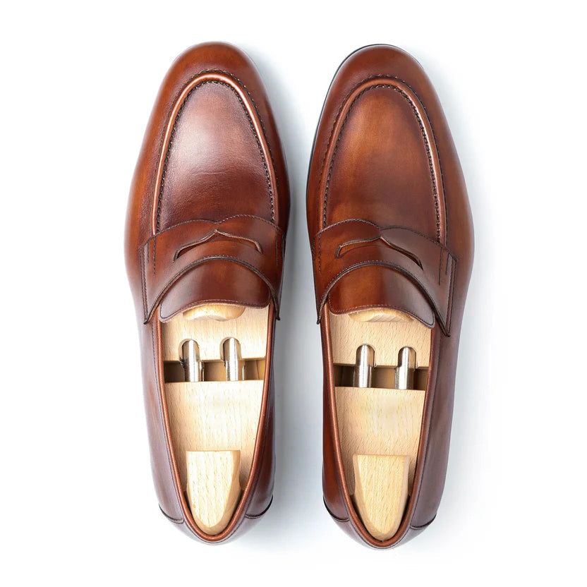 Brown Leather Velvani Penny Loafers