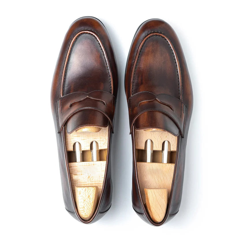 Dark Brown Leather Corenzo Penny Loafers