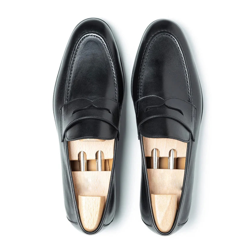 Black Leather Montello Penny Loafers
