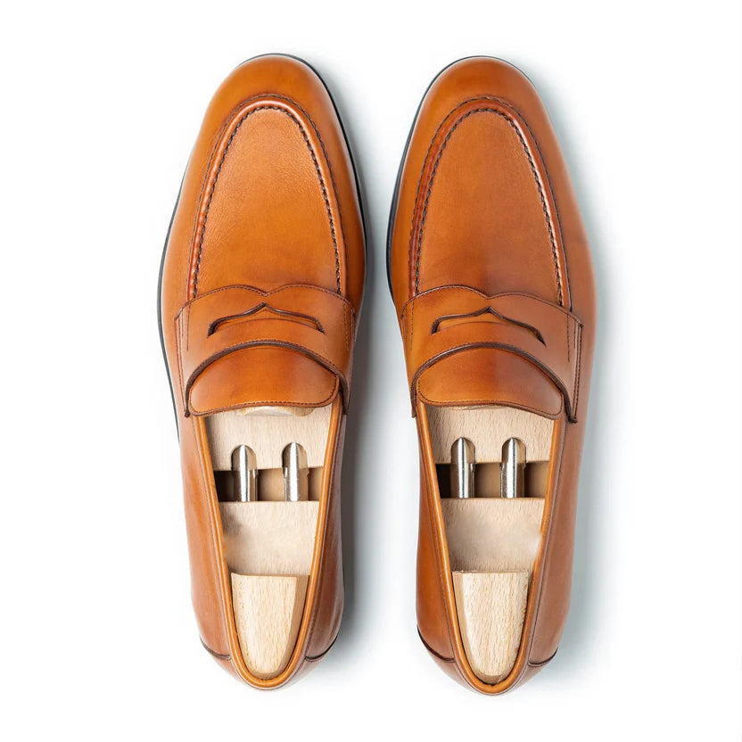 Tan Leather Zanvero Penny Loafers