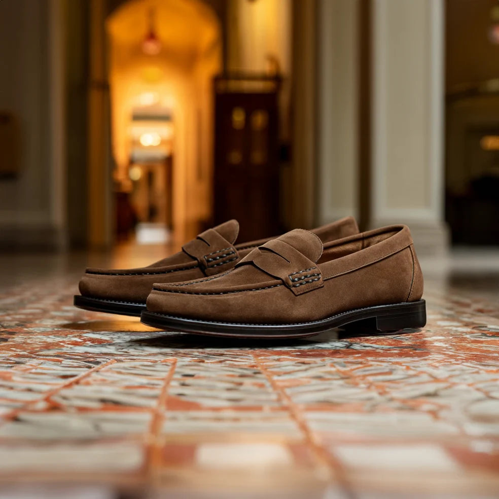 Brown Suede Leather Tiziano Penny Loafer
