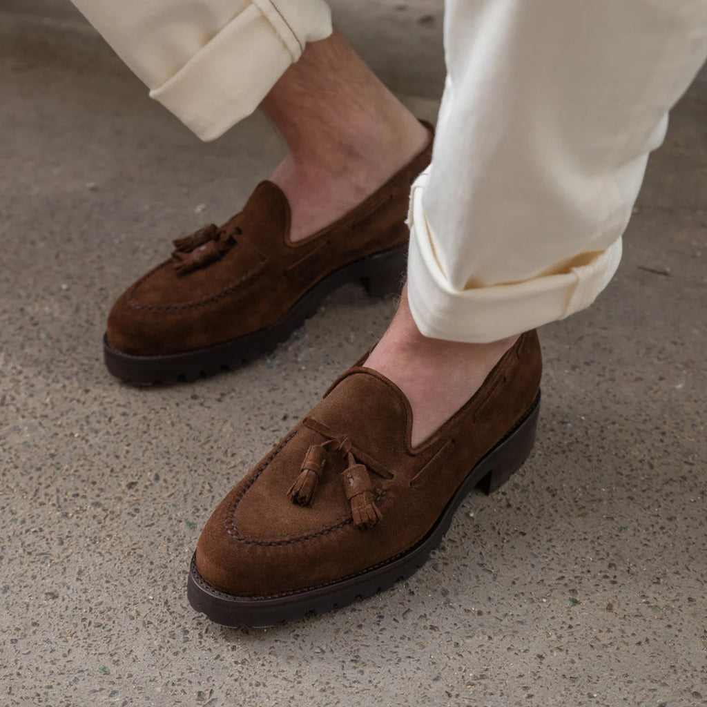 Brown Suede Leather Vincenzo Tassel Loafer